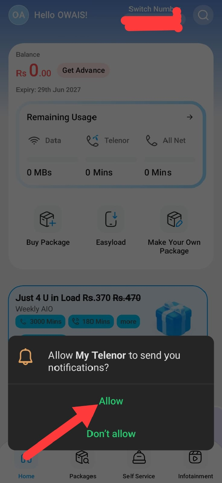 Allow required permissions for the My Telenor App — step 6