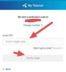 My Telenor App auto-detects mobile number and completes login verification — step 8