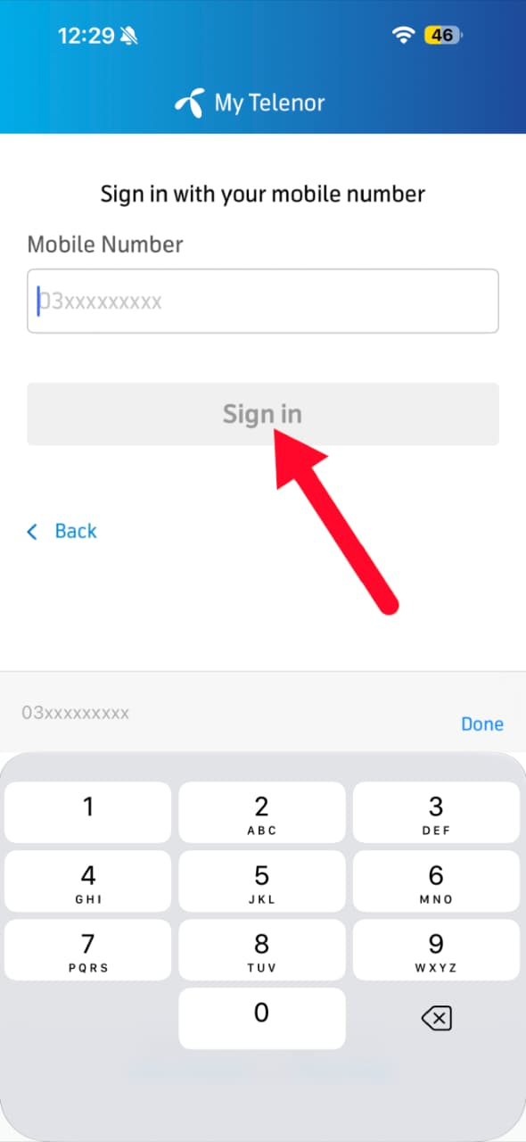My Telenor App auto-recognizes number and completes login on iPhone — iOS step 8