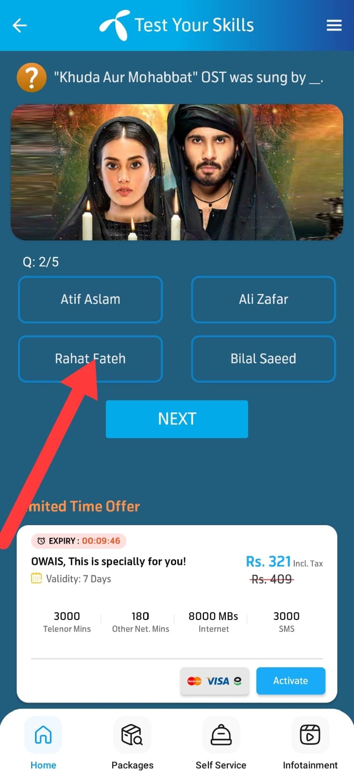 Read daily Telenor quiz questions and select correct answer option — Step 2b