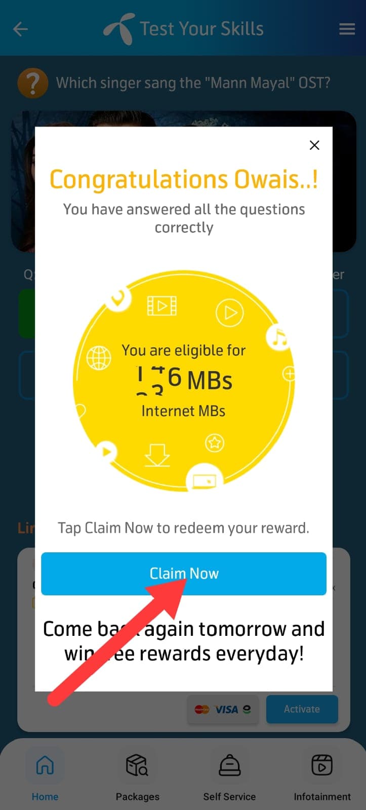 My Telenor App checks answers and confirms results — Step 3a